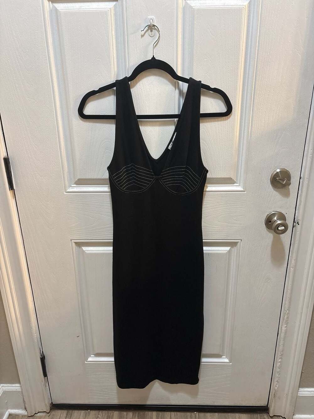Zara Trafaluc Black Contrast Stitch Bustier Midi Dress Size M